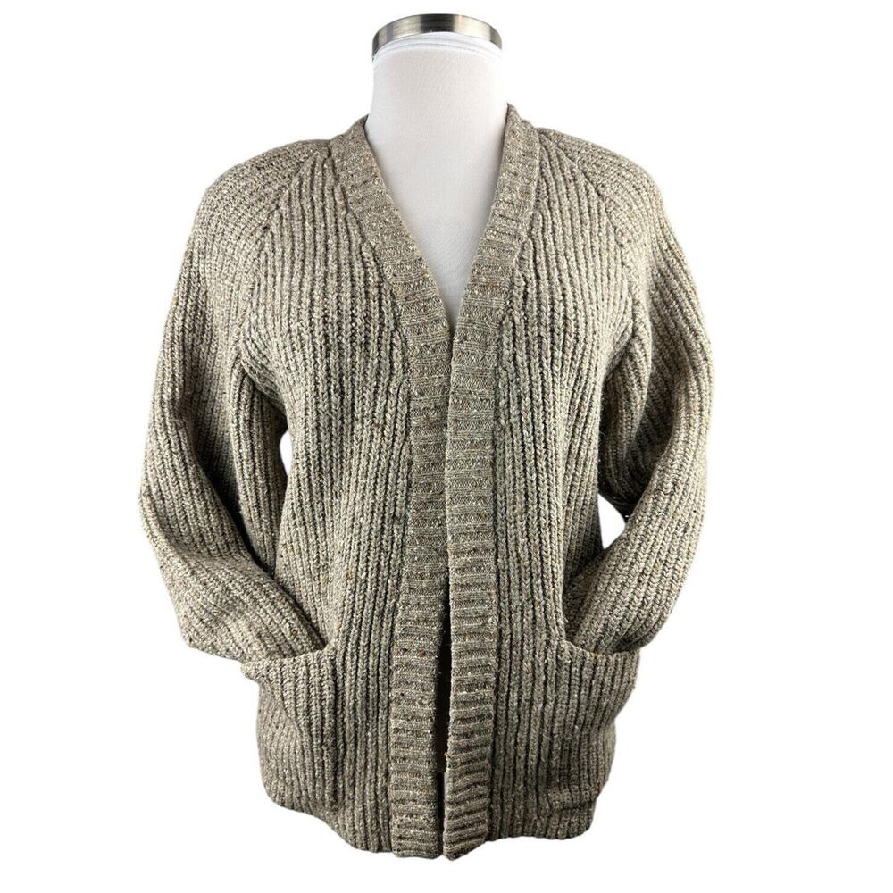 I.B. Diffusion Chunky Knit Ribbed Cardigan Sweater Marled Beige Brown Medium - Picture 2 of 16